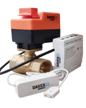 Pachet WiFi anti-inundatie cu alerta pe telefonul smart, cu un senzor si vana de 1″ cu servomotor cu buton de control manual, Daver