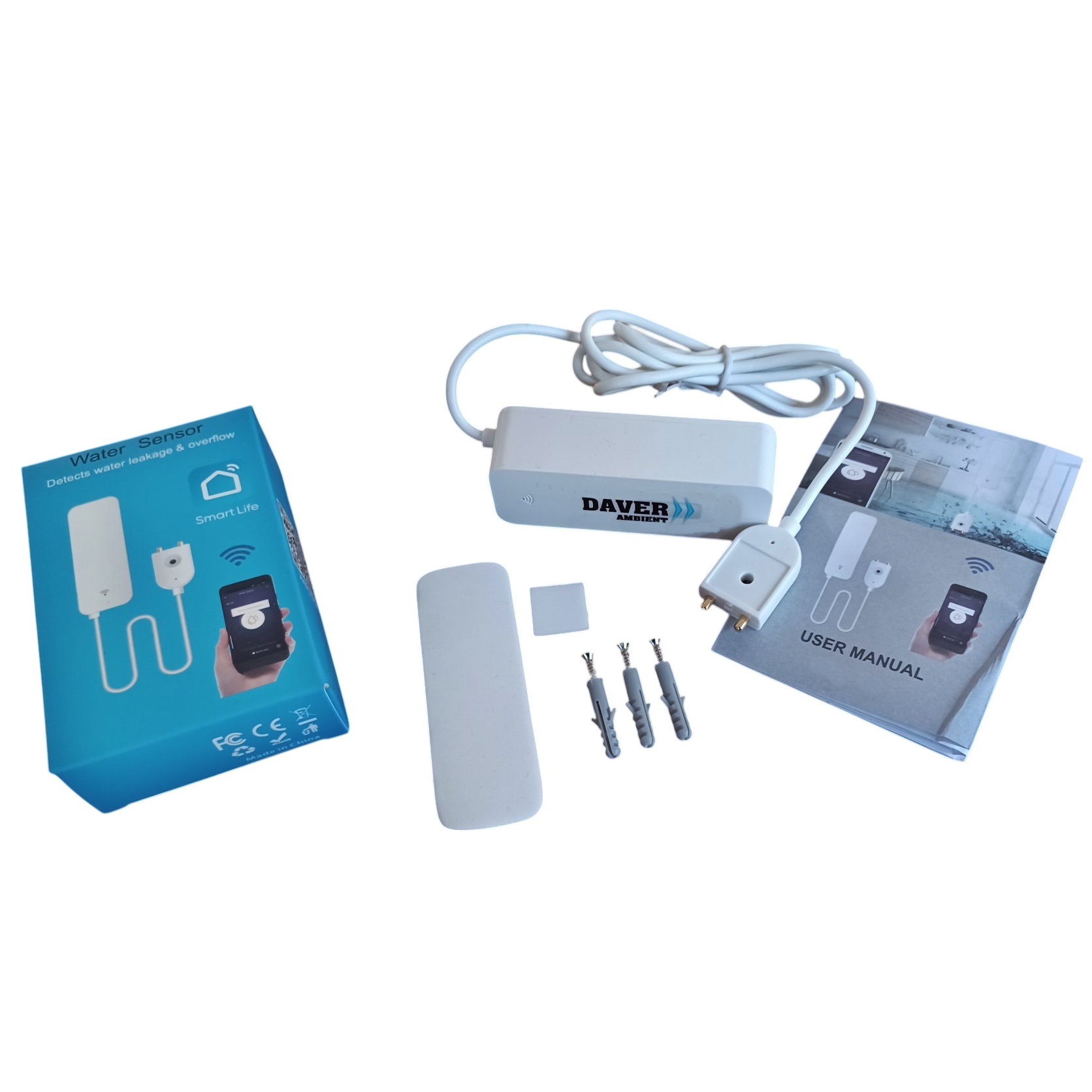 Senzor compact de inundatie si supraplin cu alerta WiFi in aplicatie, Daver