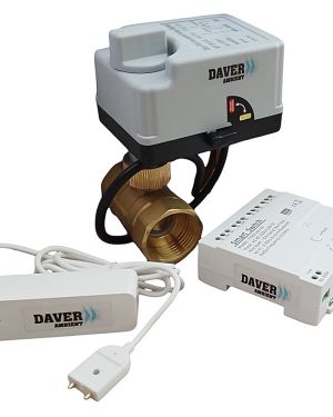 Pachet WiFi anti-inundatie cu alerta pe telefonul smart, cu un senzor si vana de 1″ si servomotor rapid cu buton de control automat/manual, Daver