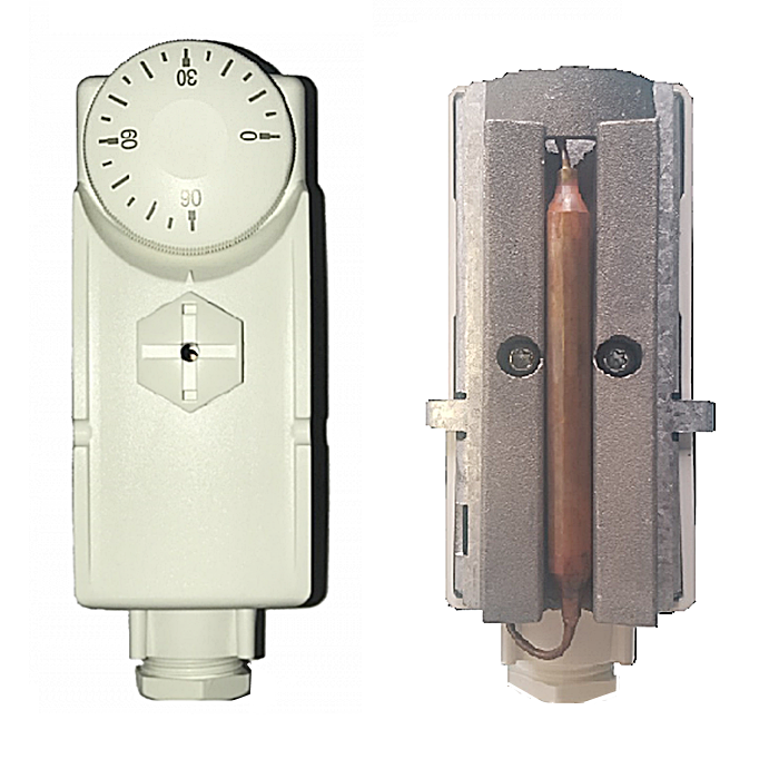Termostat cu bratara de contact si capilar, reglabil 0…90°C, Daver