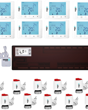 Pachet automatizare Premium ZigBee Clima pentru incalzire si racire din distribuitor cu 8 zone cu pompa de caldura, Daver