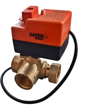 Vana 3 cai rotativa 1″ cu olandez, servomotor 230V/50Hz si buton de control manual, Daver