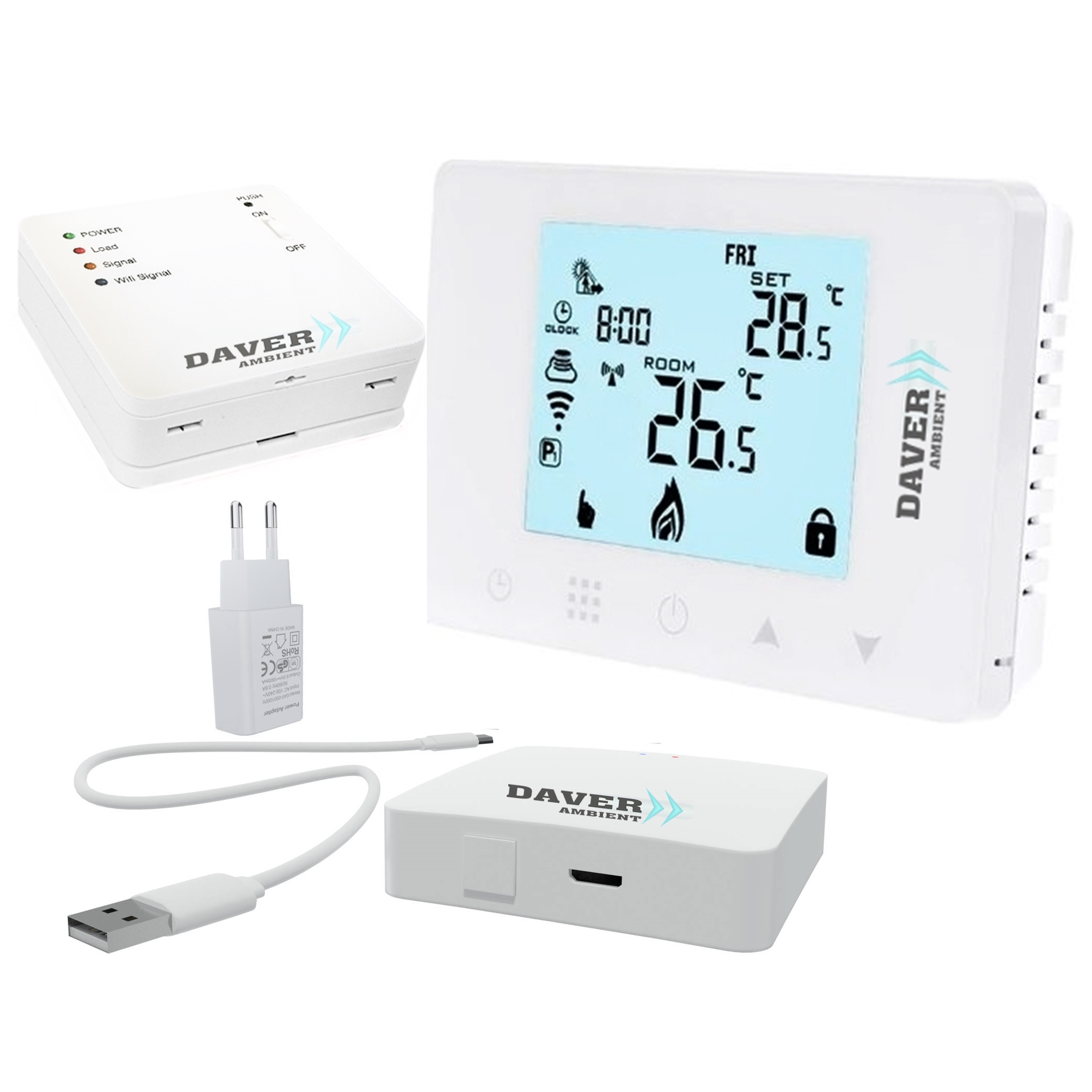 Termostat smart wireless ZigBee cu receptor si gateway, compatibil cu telefonul, pentru control centrala, Daver