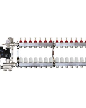 Distribuitor 14 cai cu grup de amestec cu reglaj 20-60°C , pompa SMART pentru incalzire in pardoseala, Daver