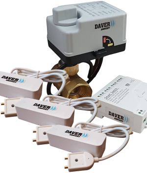 Pachet WiFi anti-inundatie cu alerta pe telefonul smart, cu trei senzori si vana de 1″ si servomotor rapid cu buton de control automat/manual, Daver