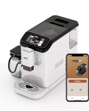 Espressor automat WIFI Daver, 20 bar, 1350W, 12 tipuri de bauturi, ecran tactil, rasnita metalica cu 15 reglaje, aplicatie SmartLife/Tuya, alb